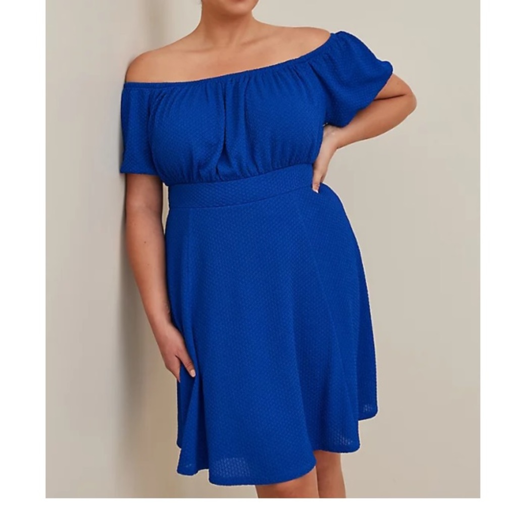 Torrid Royal Blue Off-Shoulder Mini Dress - Picture 2 of 6